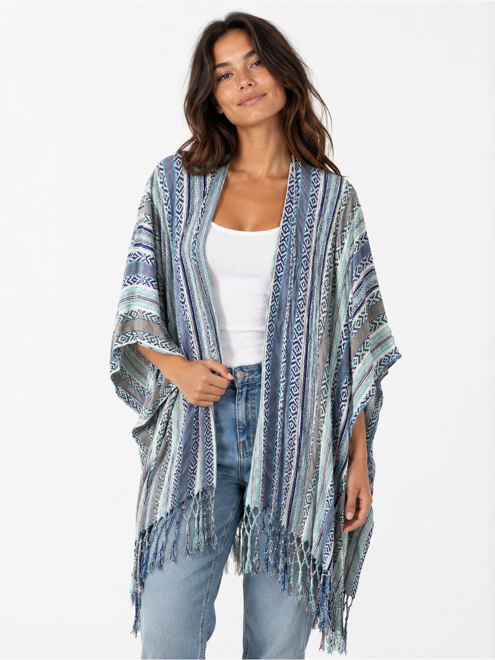 Ariat Blue and Mint Striped Fringe Cardigan
